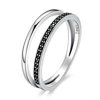 Double Line Black Crystal 925 Sterling Silver Ring