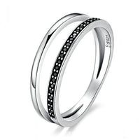 Double Line Black Crystal 925 Sterling Silver Ring