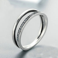 Double Line Black Crystal 925 Sterling Silver Ring