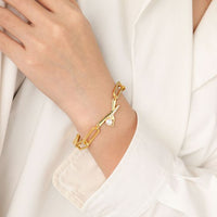 Natural Pearl Fork Crystal 925 Sterling Silver Hollow Chain Bracelet