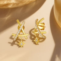 Crystal Sun Drop Irregular Triangle 925 Sterling Silver Earrings