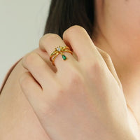 Double Layer Waterdrop Crystal Adjustable Sterling Silver Ring