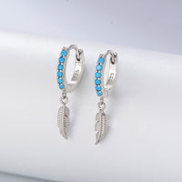 Sterling Silver Created Turquoise Hoop Earrings