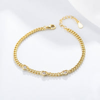 Solid Sterling Silver Gold Bracelet with Cubic Zirconia