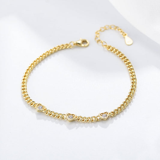 Solid Sterling Silver Gold Bracelet with Cubic Zirconia