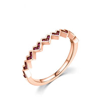 Sterling Silver Red Love Heart Half Eternity Ring