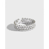 Three Crystal Hive Adjustable Stacker Ring, 925 Sterling Silver