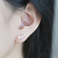 Three Half-Round Natural White Pearl Sterling Silver Stud Earrings