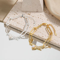 Natural Pearl Fork Crystal 925 Sterling Silver Hollow Chain Bracelet