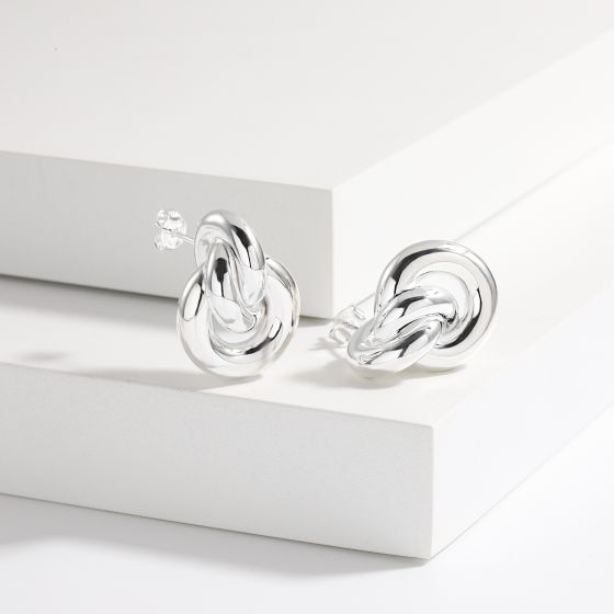 Three Circles Knot Cross Stud Earrings in 925 Sterling Silver