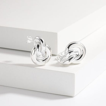 Three Circles Knot Cross Stud Earrings in 925 Sterling Silver