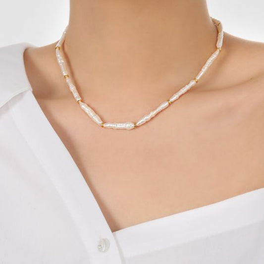 Long Stick Natural Pearl Necklace in 925 Sterling Silver