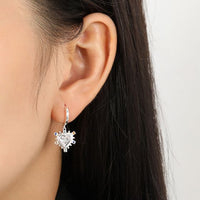 Black and White Heart Crystal Dangling Sterling Silver Earrings