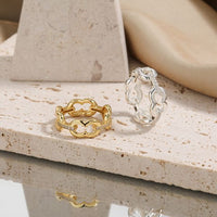 Hollow 8-Shaped Crystal Sterling Silver Ring