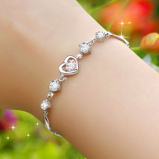 White CZ Love Heart 925 Sterling Silver Bracelet