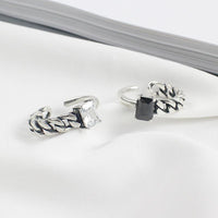 Vintage Square Crystal Hollow Chain Sterling Silver Adjustable Ring