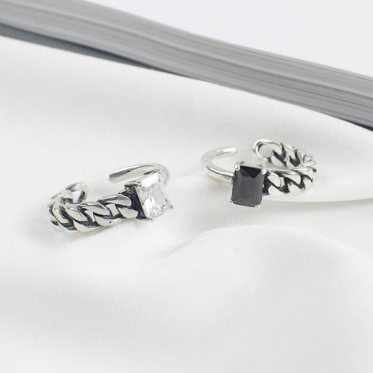 Vintage Square CZ Hollow Chain Sterling Silver Adjustable Ring