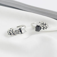 Vintage Square Crystal Hollow Chain Sterling Silver Adjustable Ring