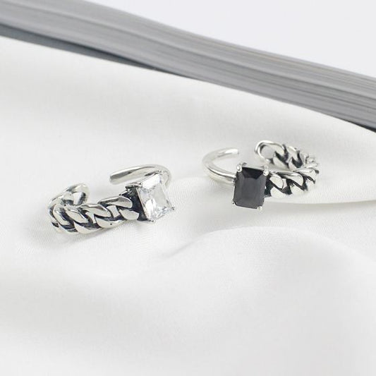 Vintage Square CZ Hollow Chain Sterling Silver Adjustable Ring