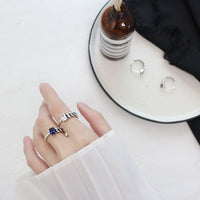 Vintage Square Crystal Hollow Chain Sterling Silver Adjustable Ring