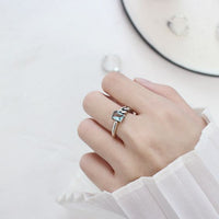 Vintage Square Crystal Hollow Chain Sterling Silver Adjustable Ring