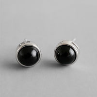 Round Natural Agate Sterling Silver Stud Earrings