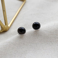 Round Natural Agate Sterling Silver Stud Earrings