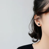 Round Natural Agate Sterling Silver Stud Earrings