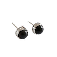 Round Natural Agate Sterling Silver Stud Earrings