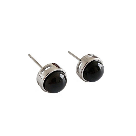 Round Natural Agate Sterling Silver Stud Earrings