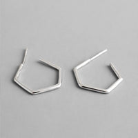 Hollow Hexagon 925 Sterling Silver Hoop Earrings
