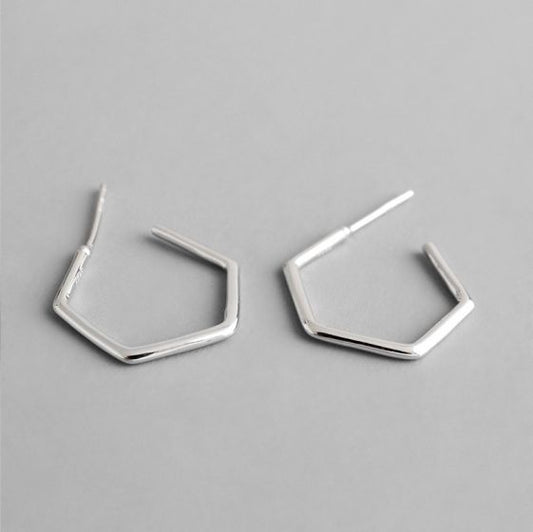 Hollow Hexagon 925 Sterling Silver Hoop Earrings