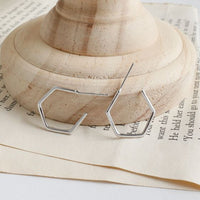 Hollow Hexagon 925 Sterling Silver Hoop Earrings