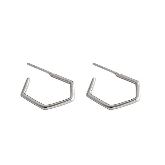 Hollow Hexagon 925 Sterling Silver Hoop Earrings