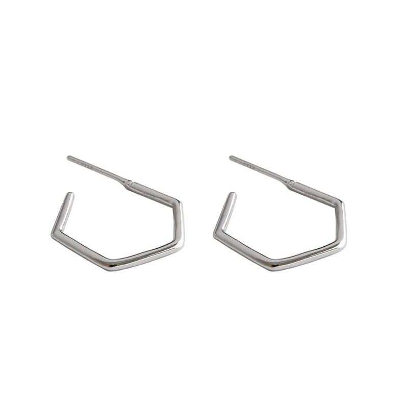 Hollow Hexagon 925 Sterling Silver Hoop Earrings