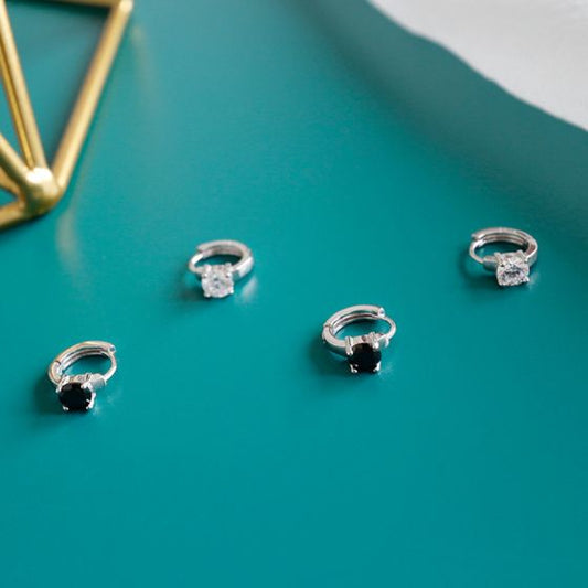Casual Geometry Round CZ 925 Sterling Silver Hoop Earrings