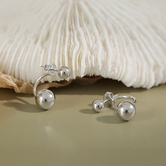 Classic Round Bead 925 Sterling Silver Stud Earrings