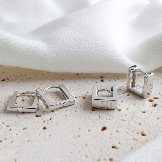 Classic Hollow Square 925 Sterling Silver Hoop Earrings