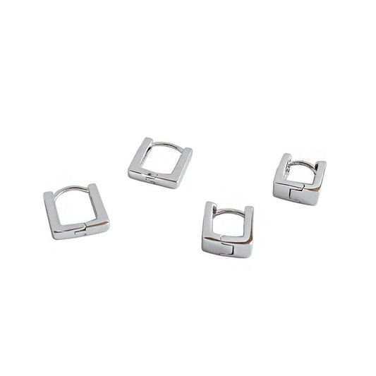 Classic Hollow Square 925 Sterling Silver Hoop Earrings