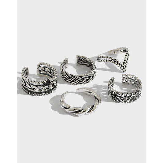 Vintage Twisted Flower V-Shape 925 Sterling Silver Adjustable Ring