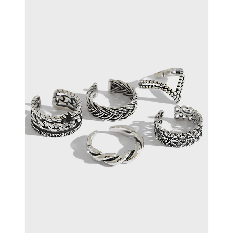 Vintage Twisted Flower V-Shape 925 Sterling Silver Adjustable Ring