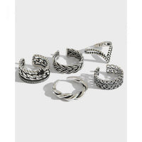 Vintage Twisted Flower V-Shape 925 Sterling Silver Adjustable Ring