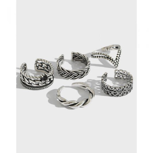 Vintage Twisted Flower V-Shape 925 Sterling Silver Adjustable Ring