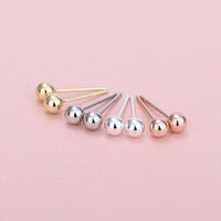 Round Bean Ball Sterling Silver Stud Earrings