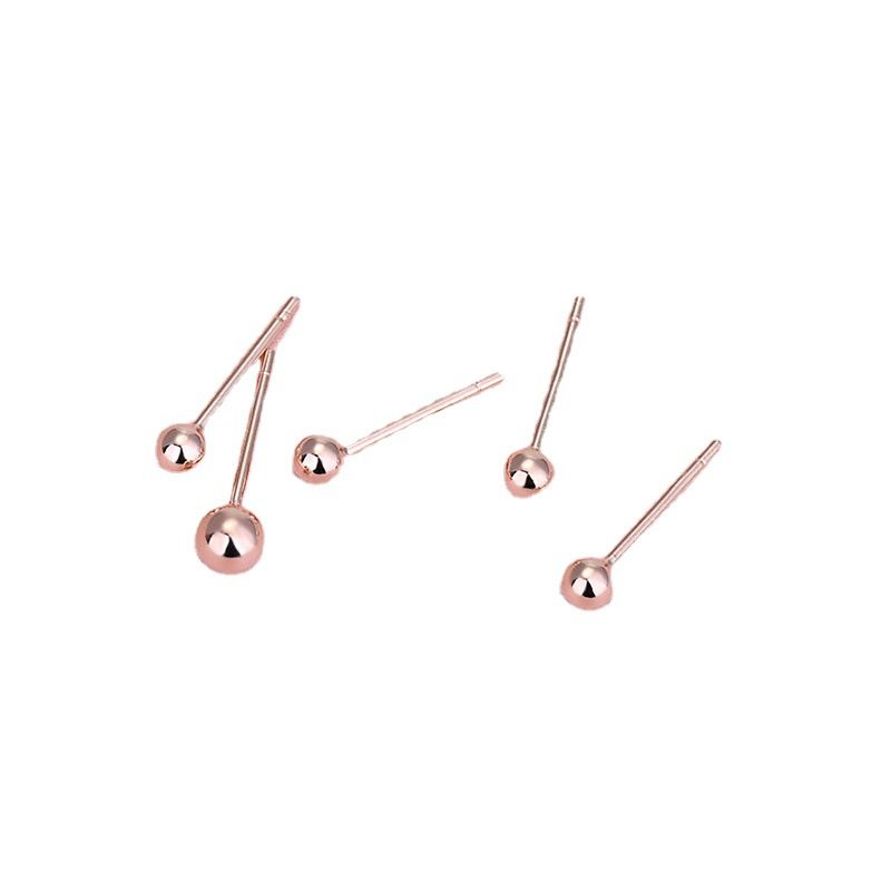 Round Bean Ball Sterling Silver Stud Earrings