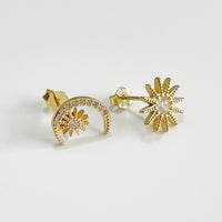 Sterling Silver Star and Moon Asymmetrical Earrings