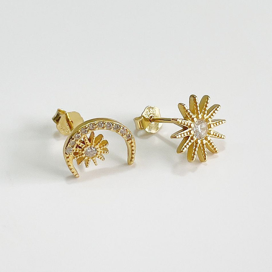 Sterling Silver Star and Moon Asymmetrical Earrings