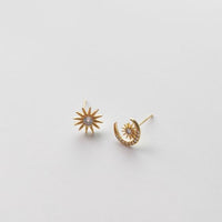 Sterling Silver Star and Moon Asymmetrical Earrings