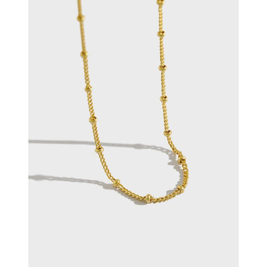 Simple Curb Bead Chain Necklace, 925 Sterling Silver