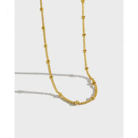 Simple Curb Bead Chain Necklace, 925 Sterling Silver